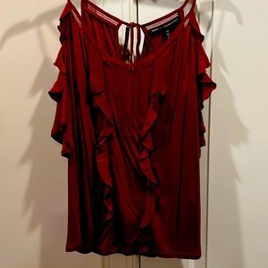 WHBM Burgundy Cold ShoulderTop